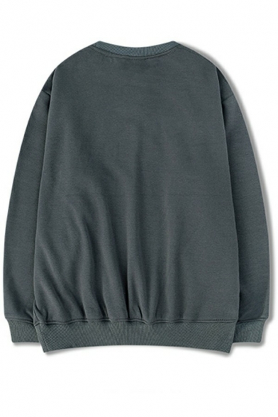 Hip-hop Men's Sweatshirt Solid Color Crew Neck Baggy Long-sleeved Sweatshirt