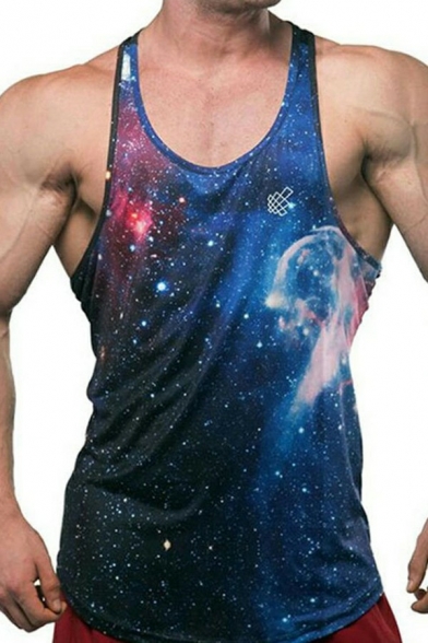 Men Unique Tank Top Printed Scoop Neck Narrow Shoulder Strap Sleeveless Fitted Tank Top