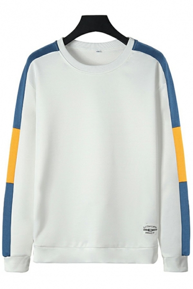 Popular Men's Sweatshirt Color Block Long Sleeves Round Neck Regular Fit Sweatshirt
