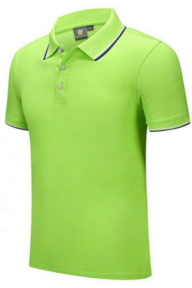 Popular Polo Shirt Stripe Printed Button Embellished Collar Short-sleeved Fitted Polo Shirt for Men