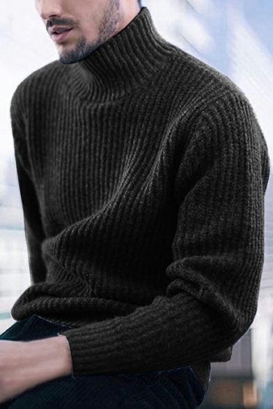 Simple Guys Sweater Plain Long Sleeved Knitted Relaxed Pullover Sweater