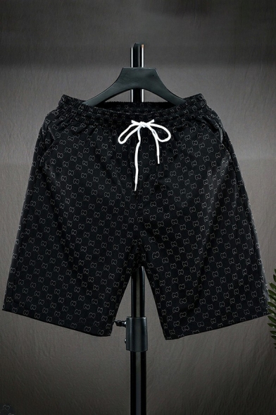 Stylish Mens Shorts All over Print Drawstring Elastic Waist Mid-Rised Loose Fit Shorts
