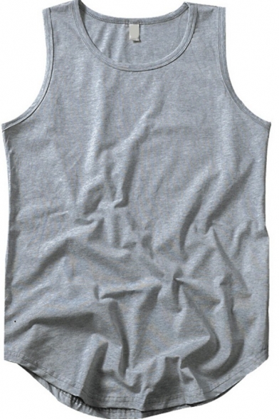 Basic Boys Tank Top Solid Crew Neck Sleeveless Slim Fitted Suitable Vest Top