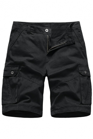 Boy's Casual Shorts Solid Flap Pocket Zip-up Straight Relaxed Cotton Cargo Shorts