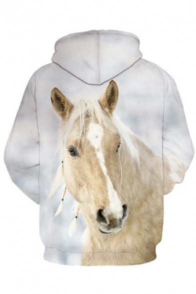 Casual Men's Hoodie 3D Horse Print Long Sleeve Relaxed Fit Drawcord Hoodie