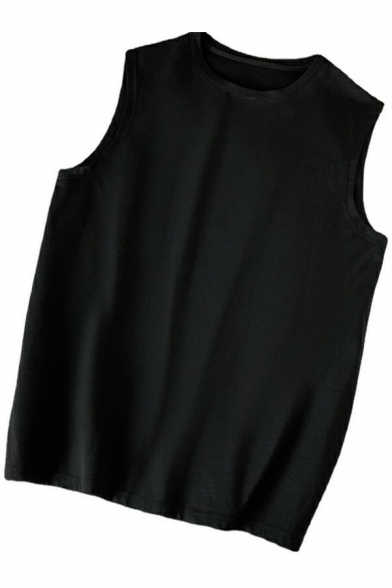 Casual Mens Tank Solid Color Wide Shoulder Strap Round Neck Sleeveless Baggy Tank