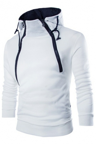 Freestyle Men's Hoodie Contrast Stitching Zipper Long Sleeves Slim Fit Drawstring Hoodie