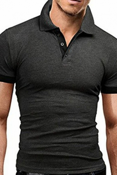 Freestyle Polo Shirt Contrast Edges Button Detailed Lapel Collar Short Sleeves Slim Fitted Polo Shirt for Men