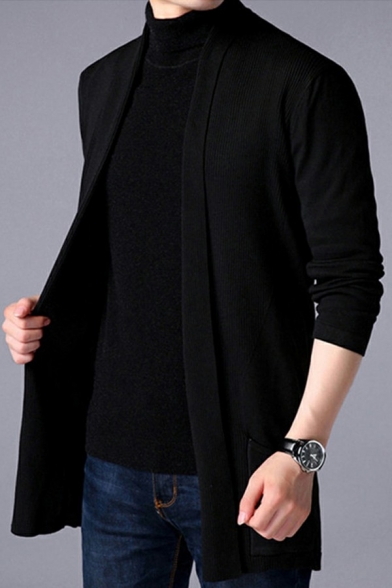 Guy Trendy Cardigan Solid Color Side Pocket Long-sleeved Regular Cardigan