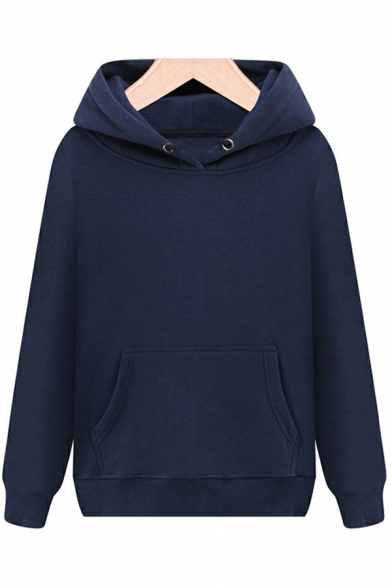 Men Basic Designed Hoodie Solid Drawcord Front Pocket Rib Cuffs Long-sleeved Fit Hoodie