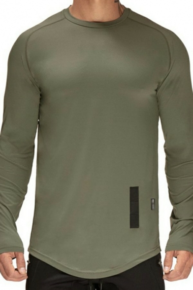 Men Comfortable Tee Top Plain Crew Neck Round Bottom Long-sleeved Fitted Tee Top