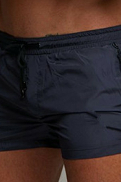 Popular Men's Shorts Solid Drawstring Elastic Waist Low Rise Slimming Shorts