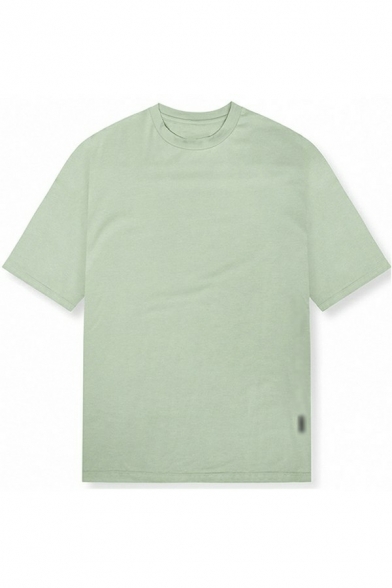 Soft Mens T-Shirt Solid Color Crew Neck Short-sleeved Loose Fitted T-Shirt