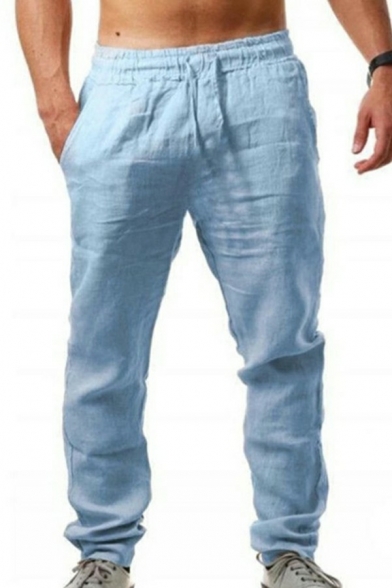 Sporty Men's Pants Plain Mid Rise Drawstring Loose Fit Pants