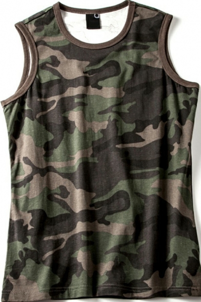 Stylish Men's Tank Top Camo Patterned Crew Neck Regular Fitted Sleeveless Tank Top