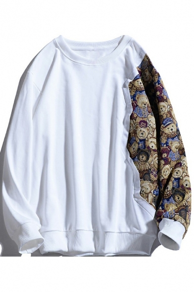Unisex Sweatshirt Men's Cool Stitching Bear Cartoon Pattern Long Sleeve Pullover Drawstring Regular Sweatshirt