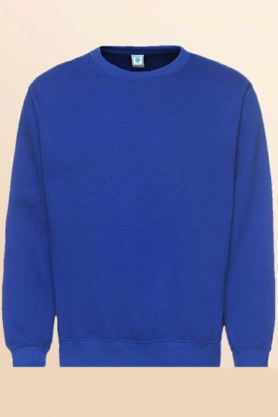 Urban Mens Sweatshirt Pure Color Long-sleeved Fashion Pullover Ribbed Trim Crew Neck Sweatshirt