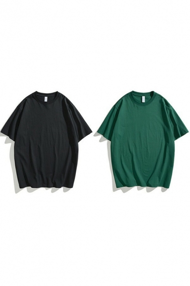 Vintage T-shirt Whole Colored Round Collar Short Sleeves Loose Fitted Tee Top for Guys