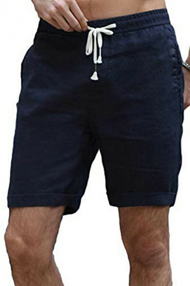 Comfy Men's Shorts Solid Color Elasticated Waist Side Pocket Regular Fitted Shorts