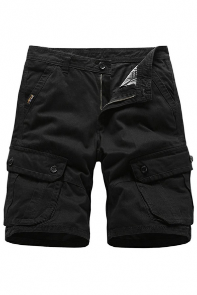 Freestyle Guys Shorts Solid Flap Pocket Relaxed Fit Zipper Placket Cargo Shorts