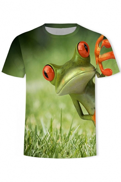 Guys Unique T-Shirt 3D Animal Patterned Crew Neck Short Sleeve Loose T-Shirt