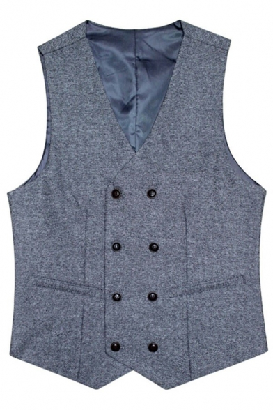 Men Formal Suit Vest Whole Colored Side Pocket Single-Breasted V-Neck Fitted Suit Vest