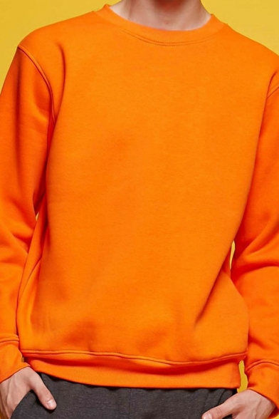 Men Simple Sweatshirts Pure Color Long Sleeve Round Neck Rib Cuffs Regular Fit Hoodie
