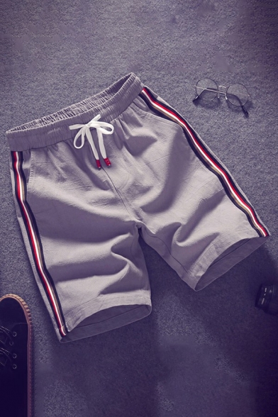 Popular Guy's Shorts Striped Printed Elasticated Waist Pocket Designed Regular Shorts