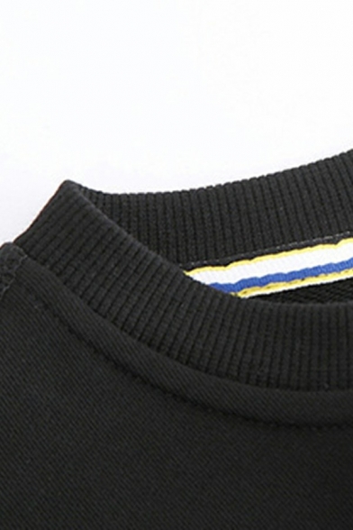Popular Mens Solid Color Sweatshirt Rib Cuffs Long-Sleeved Crew Neck Pullover Sweatshirt