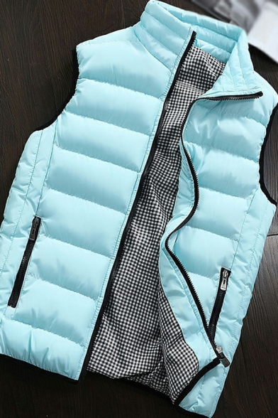 Basic Designed Guys Waistcoat Solid Zip Embellish Stand Collar Warm Slim Fit Waistcoat