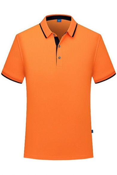 Classic Guys Polo Shirt Stripe Pattern Button Placket Fitted Short Sleeves Polo Shirt
