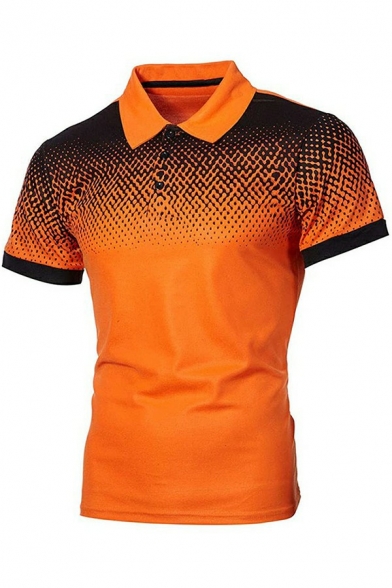 Cozy Polo Shirt Ombre Print Button Detail Collar Short-sleeved Slim Fit Polo Shirt for Men