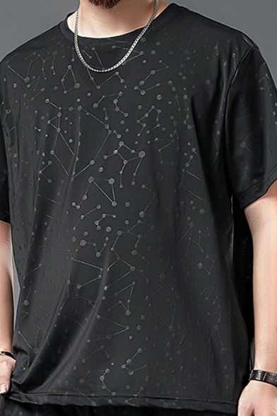 Creative T-shirt Geometric Print Round Neck Short-sleeved Loose Fitted Tee for Guys