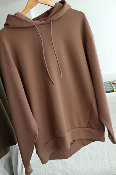 Dashing Hoodie Solid Color Drawstring Designed Regular Fit Long-sleeved Relaxed Hoodie for Men