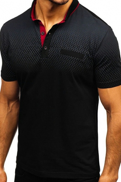 Elegant Polo Shirt Ombre Printed Button Detailed Short-sleeved Turn-down Collar Regular Polo Shirt for Guys