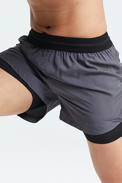 Leisure Men's Shorts Double Layers Elasticated Waist Mid Rise Slim Shorts