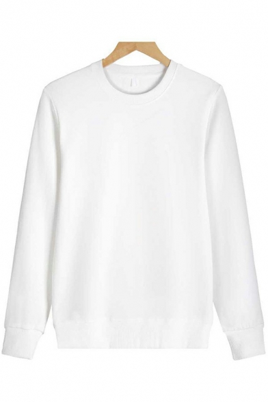 Leisure Sweatshirt Pure Color Long Sleeves Crew Neck Regular Fit Sweatshirt for Men