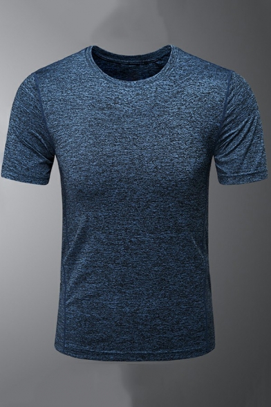 Men Basic T-Shirt Solid Color Round Neck Short Sleeves Slim Fit T-Shirt