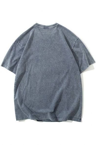 Men Boyish Tee Top Pure Color Pocket Designed Short Sleeve Round Collar Loose Fit T-shirt