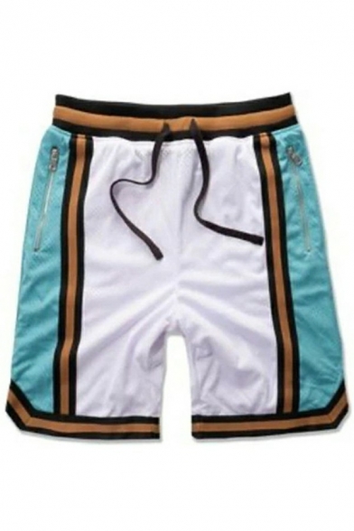 Men Freestyle Shorts Color Block Elastic Waist Zip Embellish Relaxed Fit Shorts