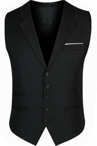 Men Vintage Vest Pure Color Single-Breasted Side Pocket Collar Sleeveless Slim Fit Vest
