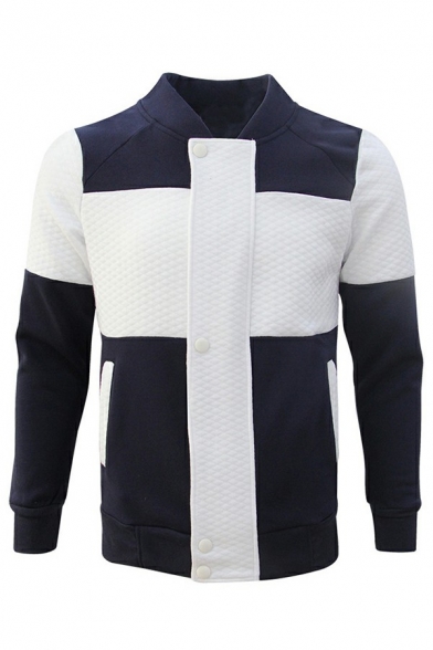 Metrosexual Jacket Contrast Paneled Pocket Zipper Fly Collar Long-sleeved Regular Jacket for Guys