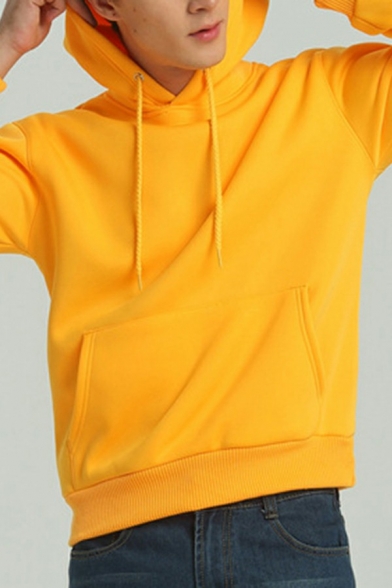 Popular Hoodie Pure Color Long Sleeves Drawstring Simple Hoodie with Pocket
