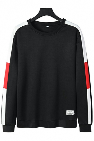 Popular Men's Sweatshirt Color Block Long Sleeves Round Neck Regular Fit Sweatshirt