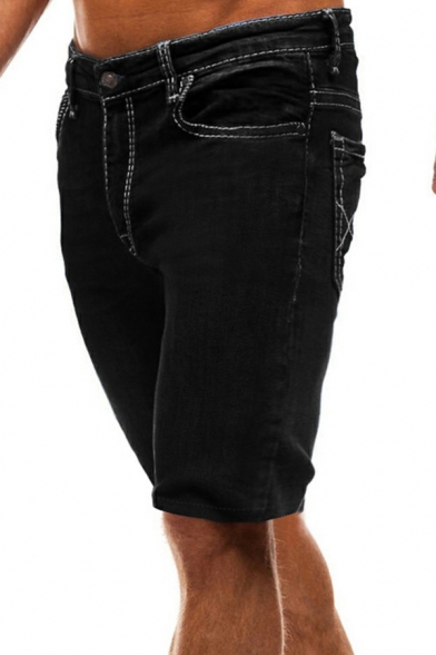 Popular Mens Zip-Fly Jeans Mid-Rised Knee Length Straight-Leg Jeans