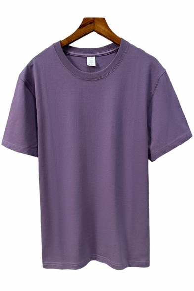 Simple T-Shirt Pure Color Round Neck Short-Sleeved Loose Fit T-Shirt for Men