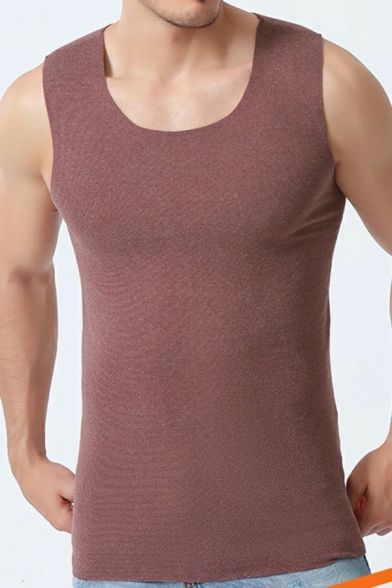Sporty Men's Tank top Solid Color Crew Neck Sleeveless Skinny Fit Tank