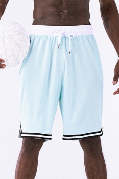 Sporty Mens Shorts Color Block Color Elasticated Waist Drawstring Mid Rise Relaxed Fit Shorts