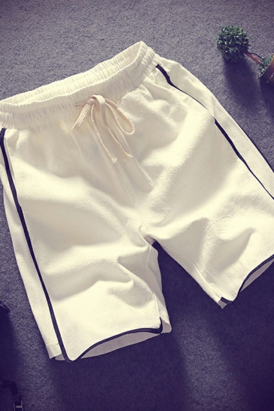 Vintage Shorts Color Block Elasticated Waist with Drawstring Mid Rise Straight Fit Shorts for Men