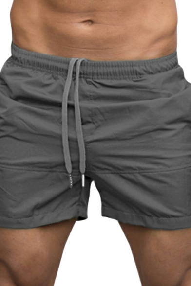 Basic Men's Shorts Solid Color Mid-Rised Elasticated Waist with Drawstring Mini Length Slim Fitted Shorts